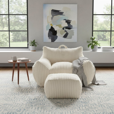 Plush Cloud-Like Bean Bag Chair & Ottoman Set - Soft Microsuede Lounger for Living Room/Playroom