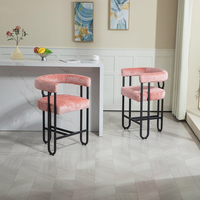 Chaise d'appoint rembourrée en tissu chenille pour la salle à manger et la cuisine, Chenille rose