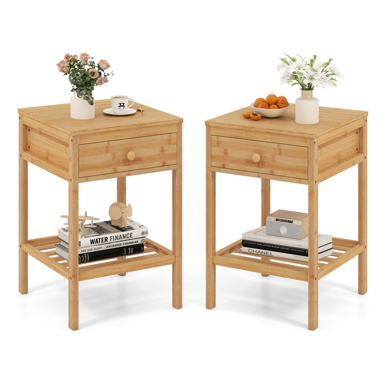 40cm W Bamboo / Rattan Bedside Table