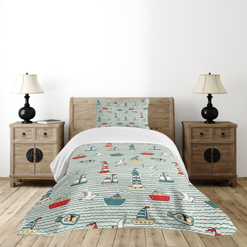 Ambesonne Lighthouse Bedspread Message, Twin Bedspread + 1 Standard Sham