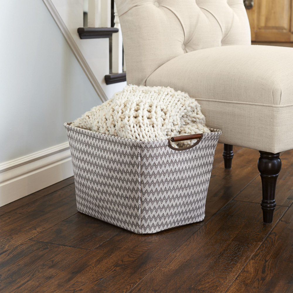 Fabric Decorative Bin 1, 11" H x 16" W x 13" D, Brown/Cream