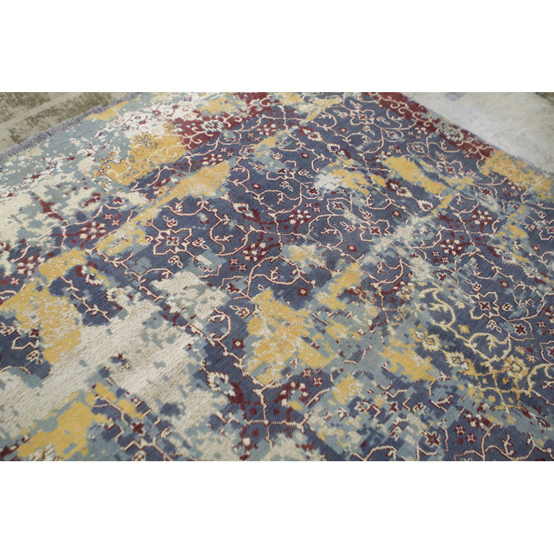 Kendale Abstract Area Rug in Dark Blue/Yellow/Brown