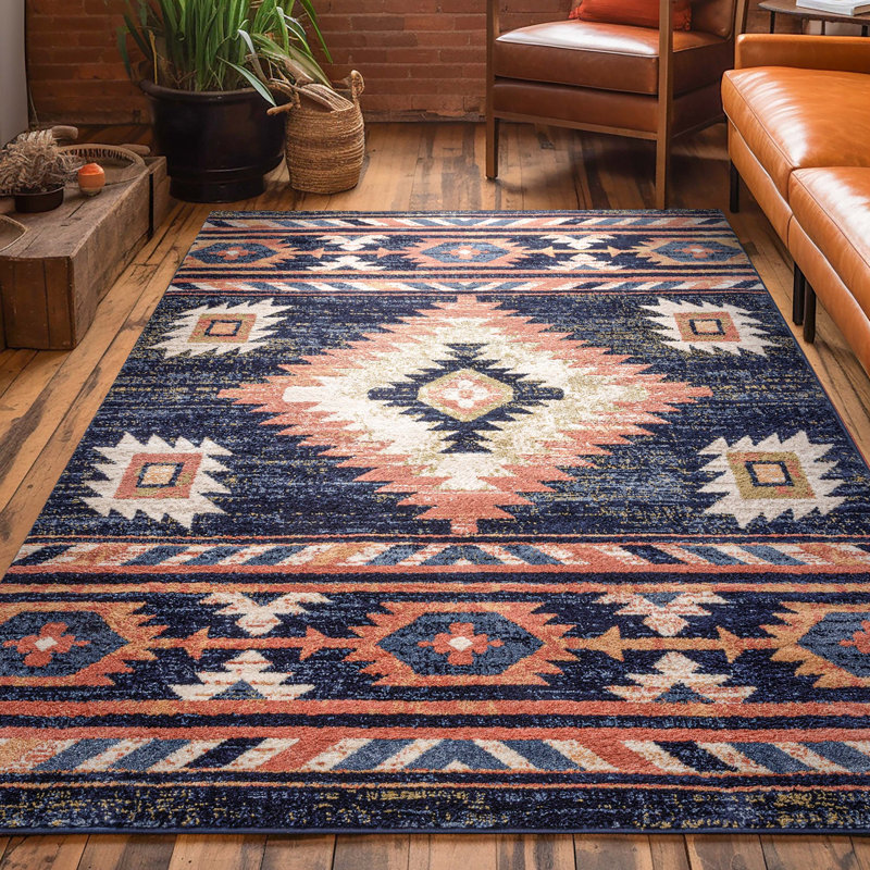 Lorelee Moroccan Southwestern Blue Beige Area Rug, Rectangle 7'10" x 9'10"