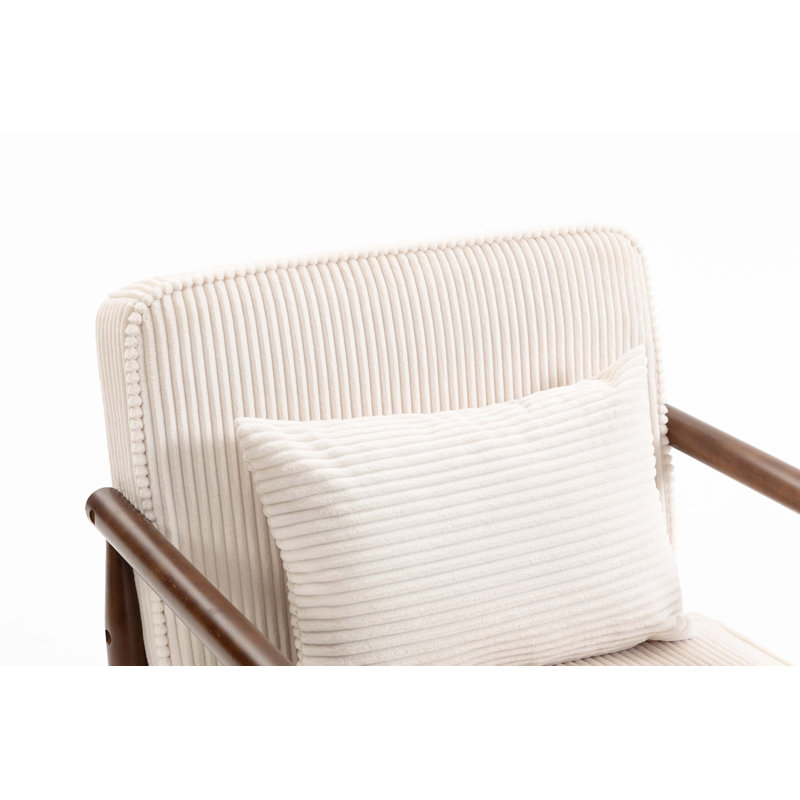 Chaise de rangement Mid-Century moderne avec coussin de taille, Blanc antique, Noyer