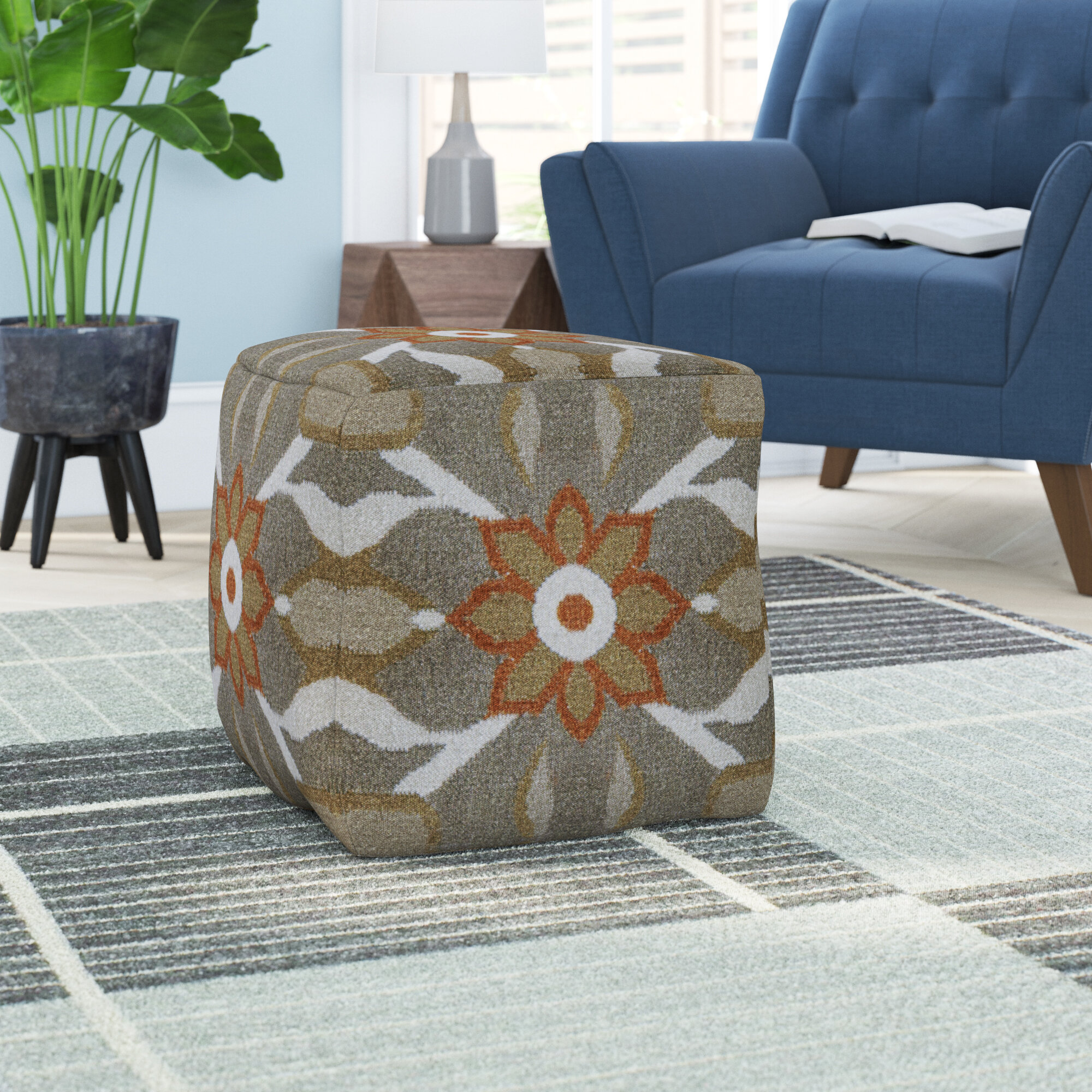Red Barrel Studio® Brindle Blue Indoor/Outdoor Pouf - Zipper Cover with  Luxury Polyfil Stuffing - 17 x 17 x 17 Cube