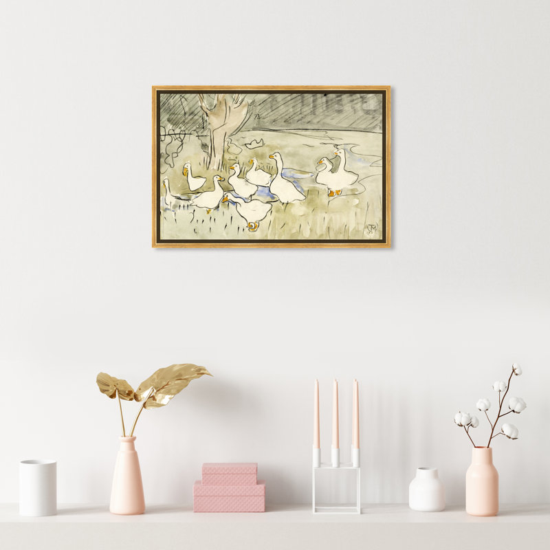 «Ducks» par Theo Van Hoytema - Peinture sur toile, H 24 po x l 36 po, Impression encadrée, Doré