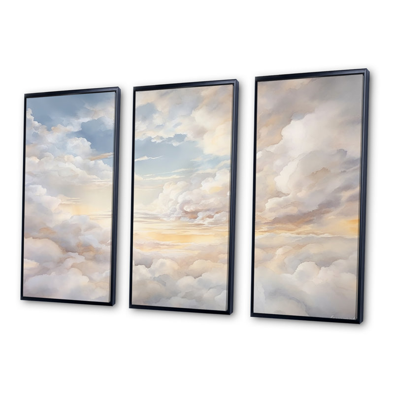 Ensemble de décorations murales Clouds Charm In Winter, Cadre flottant noir, H 40 po x l 60 po x P 1 po