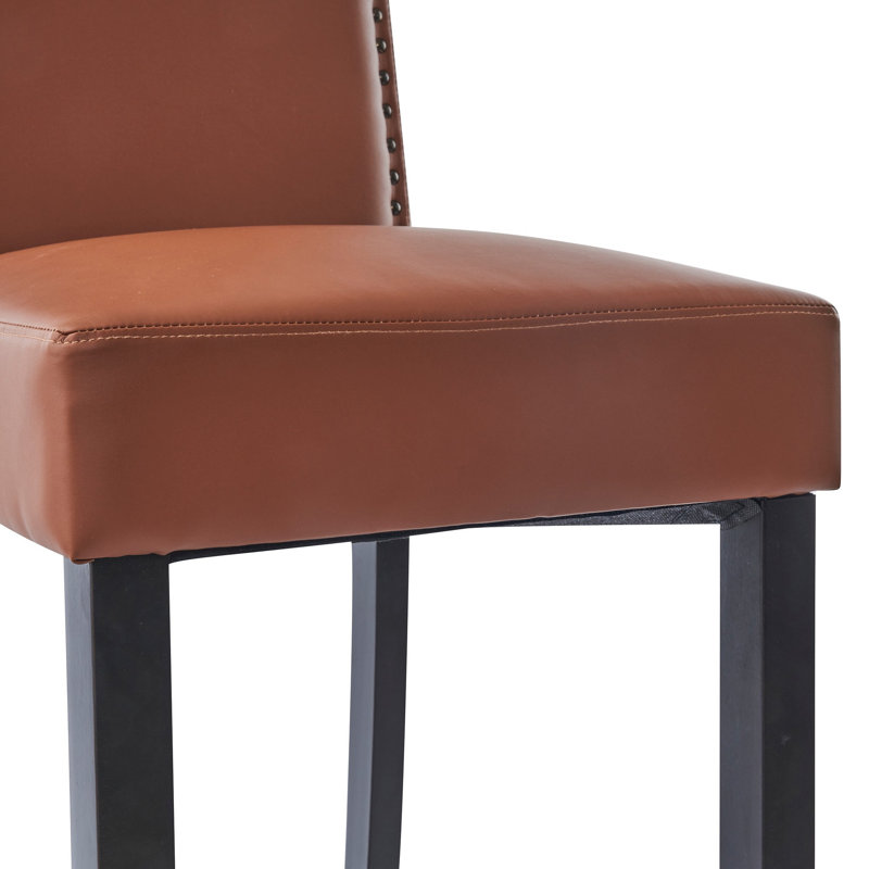 Ensemble de 2 tabourets de bar rembourrés pour îlot de cuisine avec pieds en bois d'hévéa et similicuir avec capacité de poids de 300 lb