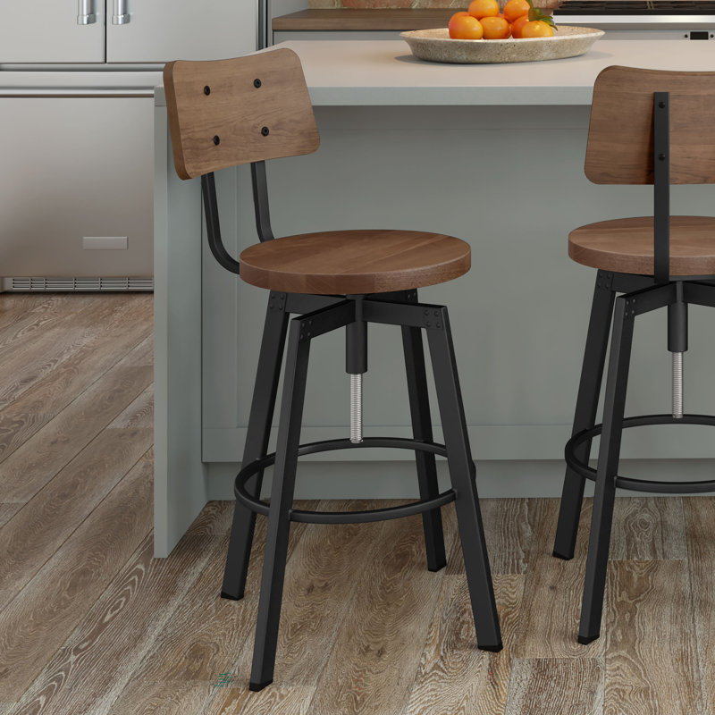 Buth Swivel Solid Wood Adjustable Height Stool, Brown