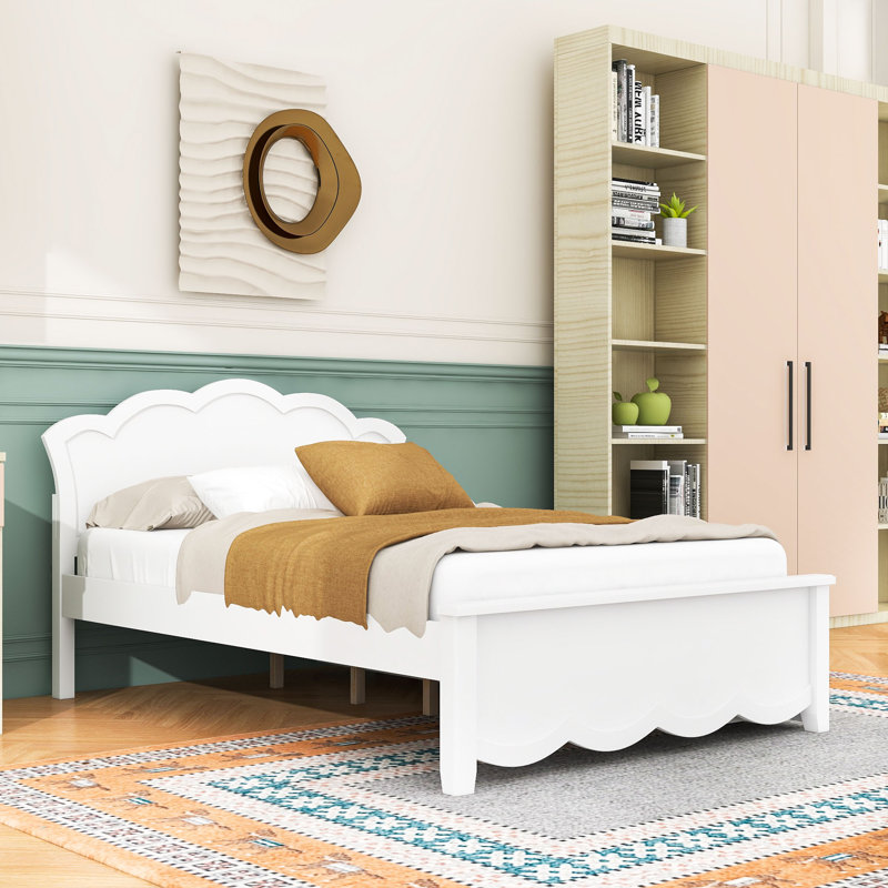Wooden Two Drawers Platform Bed with Headboard and Slats, Lit double