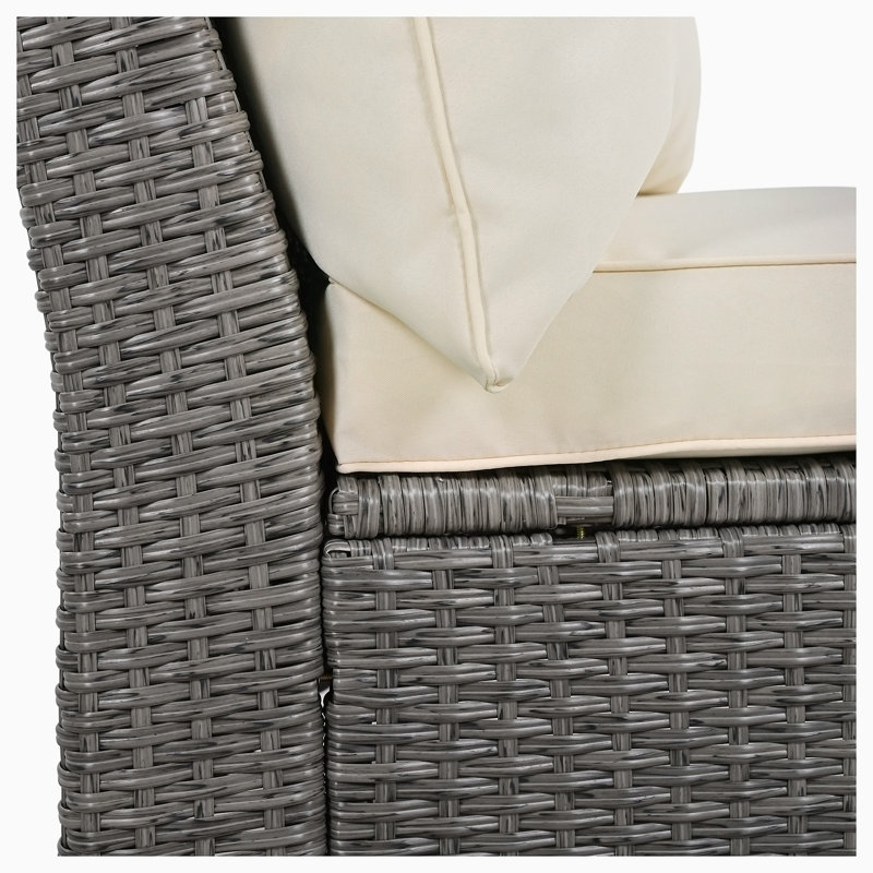 Combinaison de 6 personnes en forme d'éventail avec coussins et table, convenant au jardin, Beige, Gris