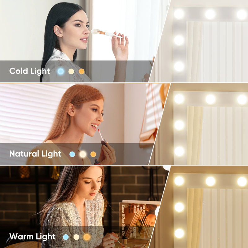 Makeup Vanity Desk With With 10 Light 3 Lighting Modes Brightness And Mirror And Power Outlet, White