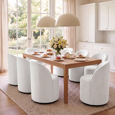 360 Degree Swivel Barrel Chairs Set of 8, Mid Century Modern Round Velvet Dining Chair Comfy Upholstered Accent Chair Makeup Vanity Side Chair for Kitchen & Dining Room Living Room Bedroom