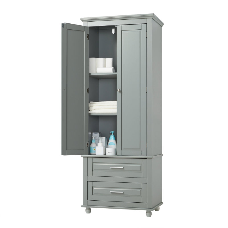Tall Storage Cabinet With Two Drawers For Bathroom/Office