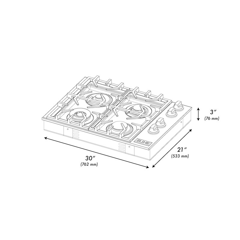 ZLINE 30 in. Gas Cooktop with 4 Burners, Stainless Steel