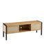 Meuble télé 54,33 po en rotin avec bande lumineuse de couleur variable, portes coulissantes doubles pour rangement, tablette réglable, pieds en métal, console télé pour le salon, naturel