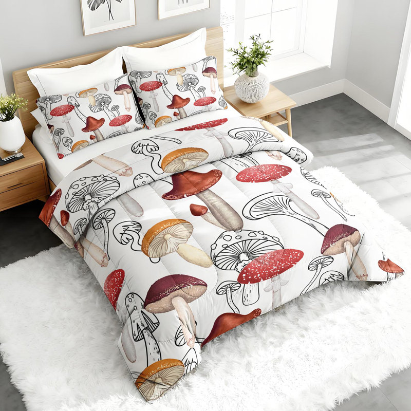 Ensemble d'édredon champignon fantaisiste, ensemble de literie Enchanted Woodland avec 2 taies d'oreiller, literie douce et lavable à la machine, édredon toutes saisons