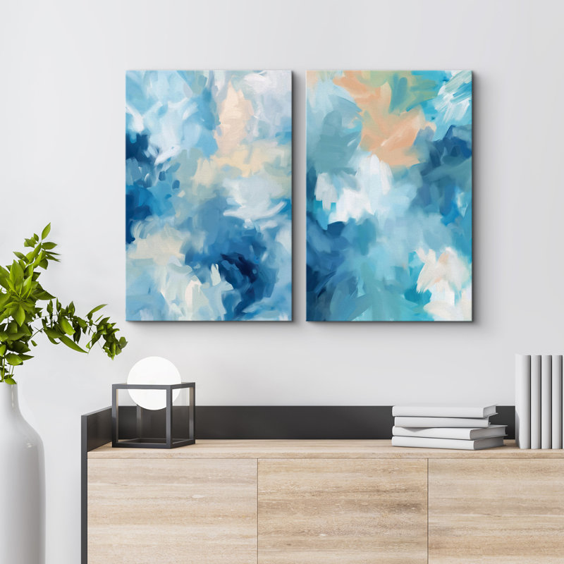 Bleu sarcelle, peinture abstraite, moderne et moderne, Toile tendue, H 24 po x l 32 po