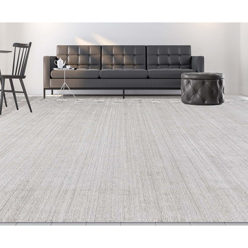 Tapis abstrait noué à la main en naturel / gris, Rectangle 6 pi x 9 pi
