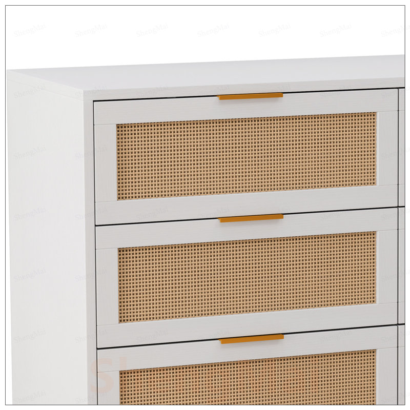 Armoire de rangement en rotin à 6 tiroirs au design naturel pour la chambre à coucher et le salon, écologique et spacieuse