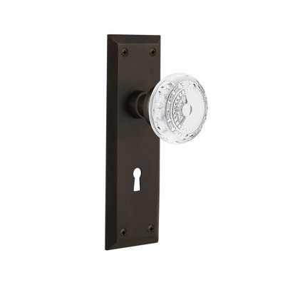 Crystal Meadows Interior Mortise Door Knob with New York Long Plate