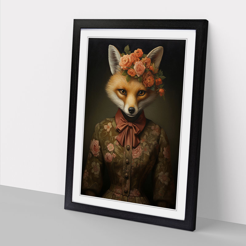 Fox Gothic - Single Picture Frame Print on Wood, Black, 64cm H x 46cm W x 2cm D