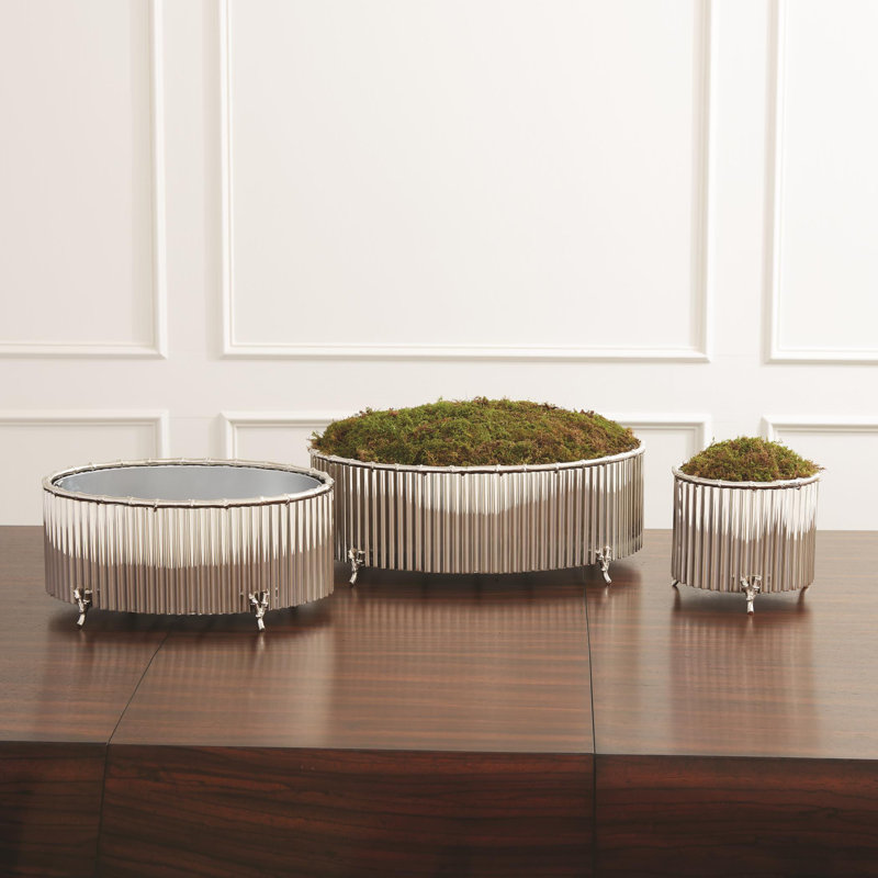 Corrugated Bamboo Cachepot, 7.5" H x 8.5" W x 8.5" D, Brass