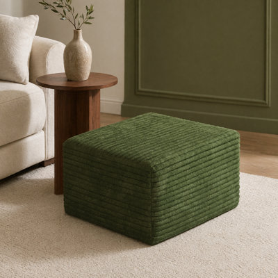 Repose-pieds rembourré en velours côtelé vert pour canapé, entièrement comprimé, aucun assemblage requis