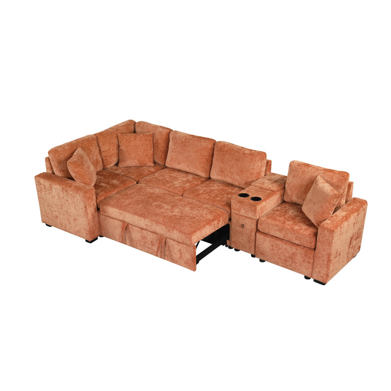 Divan-lit modulaire convertible en L avec canapé-lit modulaire réversible avec lit escamotable, porte-gobelets, pour le salon