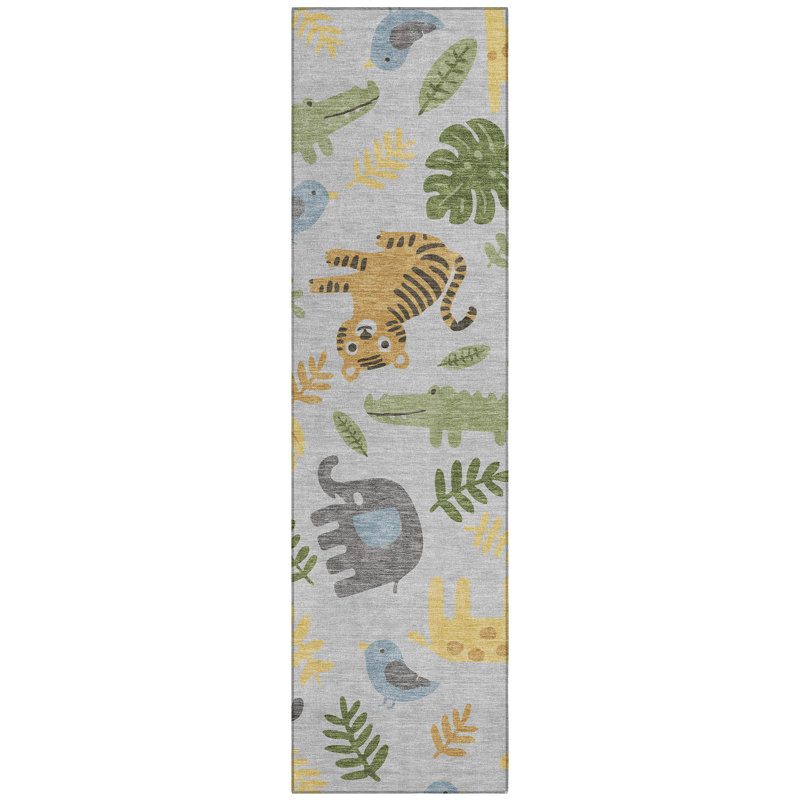 Machine Washable Indoor/Outdoor Chantille ACN2578 Kids Rug, 2'3" x 7'6" Runner, Silver