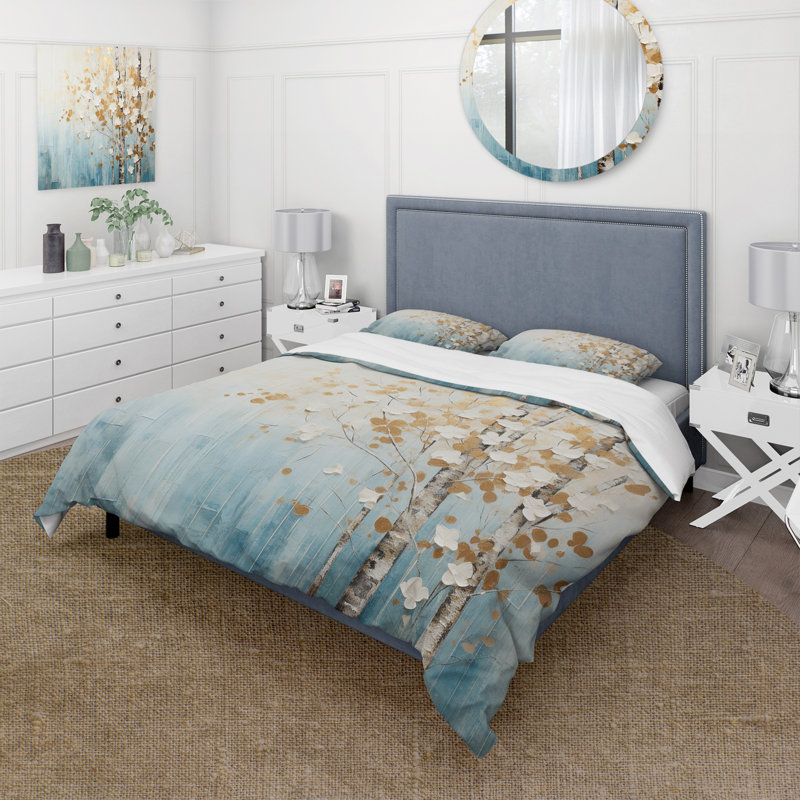 Minimalisme Gold Forest I - ensemble de housse de couette paysages - microfibre de polyester