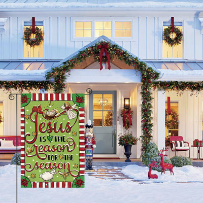 Colorlife Jesus Is The Reason For The Season Garden Flag 12X18 Inch Double Sided, Christmas Christian Nativity Winter Yard Outdoor Decorative Flag