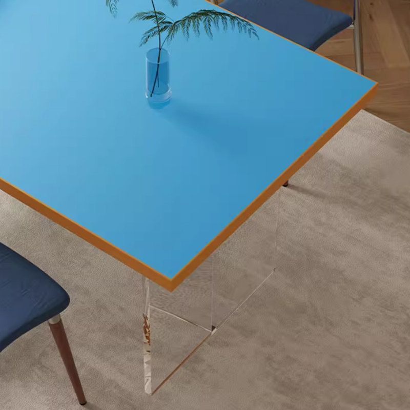 Bureau d'écriture en acrylique bleu transparent, H 29,52 po x l 78,74 po x P 31,49 po