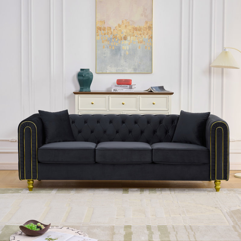 Canapé Chesterfield à accoudoirs roulés 83,75 po, Noir