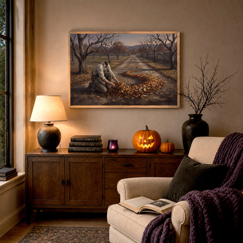 «Headless man Arranging Autumn Leaves», art mural sur toile, H 24 po x l 36 po