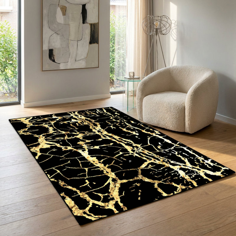 Tapis noir en marbre doré Aurelia