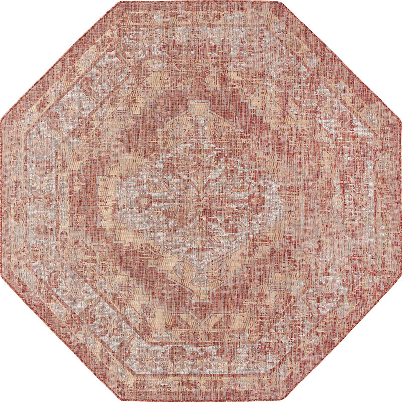 Outdoor Nile Area Rug Rust Color, Octagon 7'10" x 7'10"
