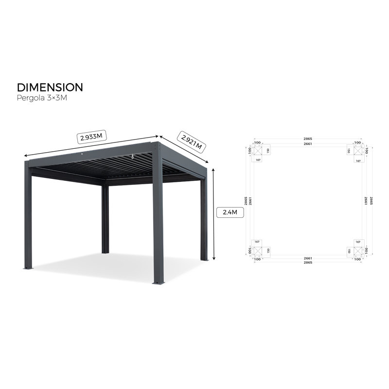 3m x 3m Aluminum Pergola, 240cm H x 300cm W x 300cm D