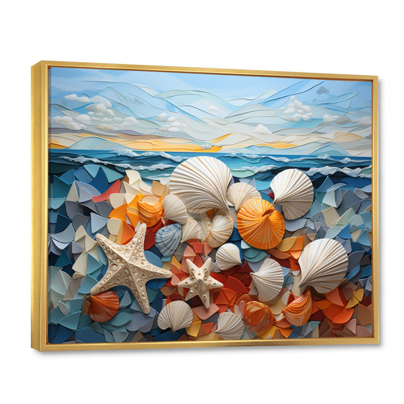 Coquillage sérénité en géométrique I - impression, H 30 po x l 40 po x P 1,5 po, Cadre flottant doré