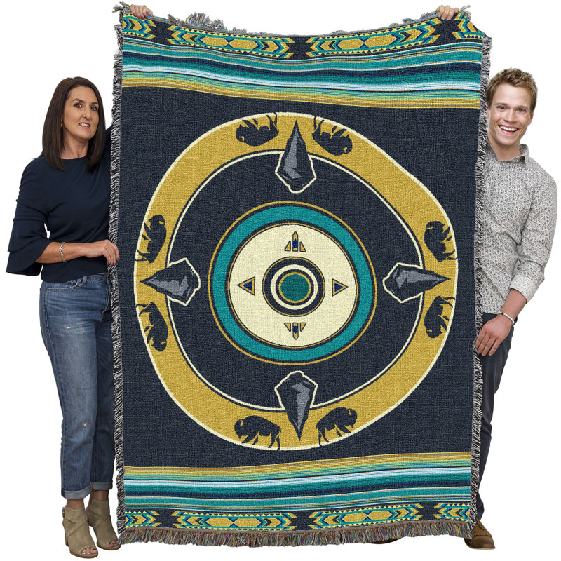 Jeté en coton Pure Country Weavers, Noir / jaune / bleu oriental