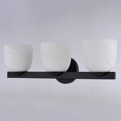 Luminaire de salle de bain contemporain noir mat à 3 lumières de 22 po Bosworth, abat-jour en verre albâtre, à intensité variable, compatible avec DEL, applique murale réversible au-dessus du miroir en acier
