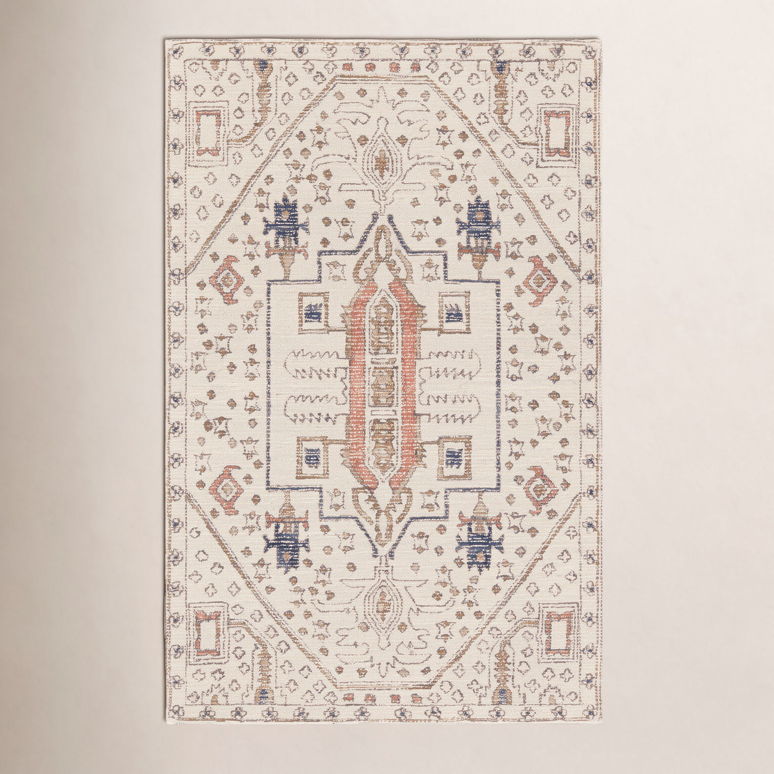 Murphie Handmade Medallion Ivory/Red Area Rug, Rectangle 9' x 12'