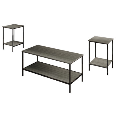 3 Pcs Metal Coffee Table Set In Grey