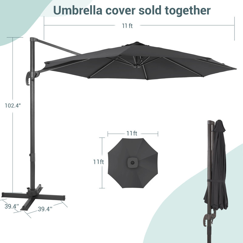 Parasol en porte-à-faux 11 pi Akevia, Gris foncé