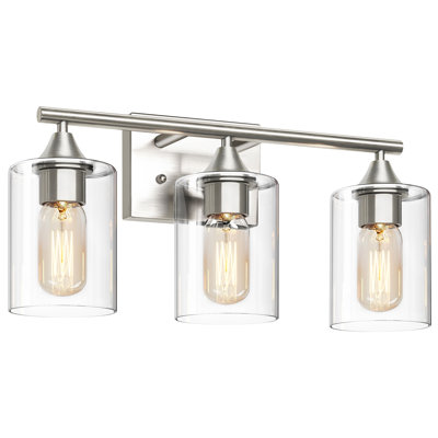 Applique murale 3 lumières pour meuble-lavabo à 3 lumières avec abat-jour en verre transparent pour miroir de salle de bain et salle d'eau