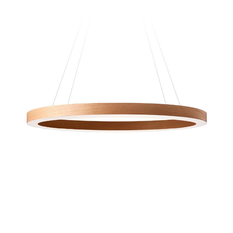 Oh! Line 1 - Light LED Chandelier, Matte Black, Natural Cherry, 2" H x 23.6" W x 23.6" D