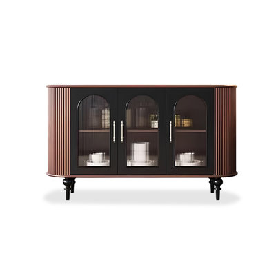 Buffet en bois massif noir et noyer