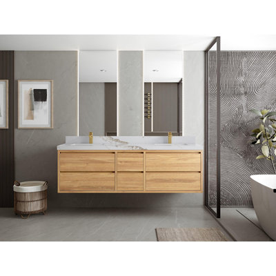 Meuble-lavabo double flottant en teck Madison