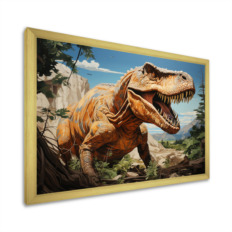 «Dinosaur Prehistoric Legacy Pastoral III», reproduction sur toile, H 24 po x l 32 po x P 1 po, Encadrement doré
