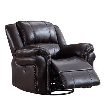 Fauteuil inclinable électrique en cuir ciré semi-aniline de haute qualité brun foncé 40,55 po American-Vintage, fauteuil pivotant et inclinable à 330 ° pour salon, cinéma maison et siestes de bureau
